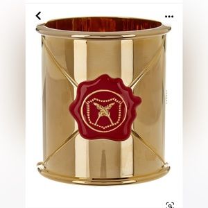 Gold Cuff Bracelet with Red Wax Seal Accent - Women Jewelry